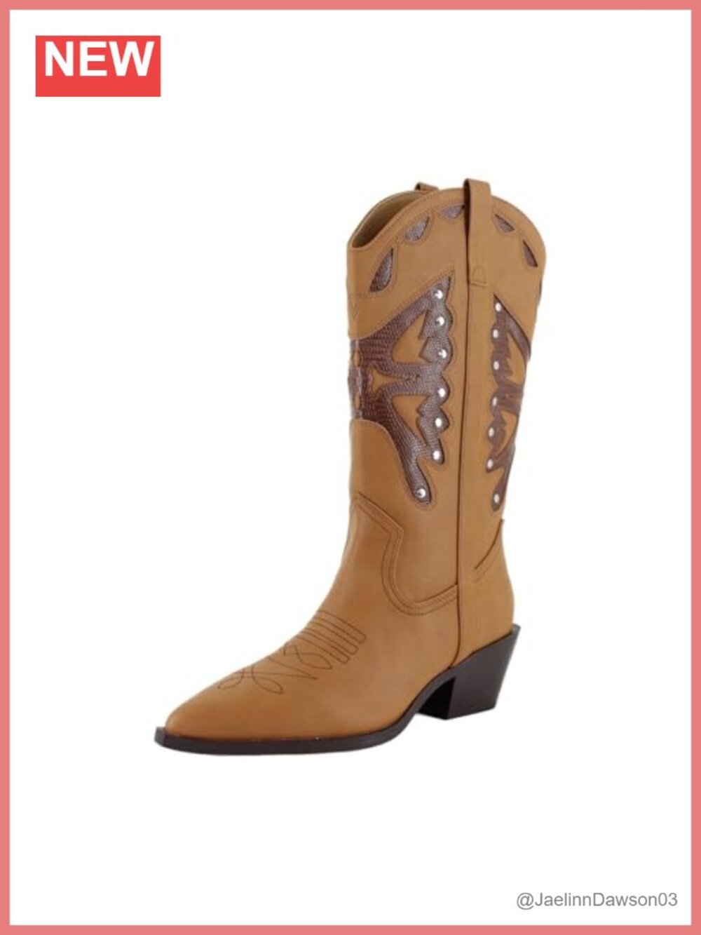 Western Mid-Calf Boot Faux Leather Block Heel Closed Toe